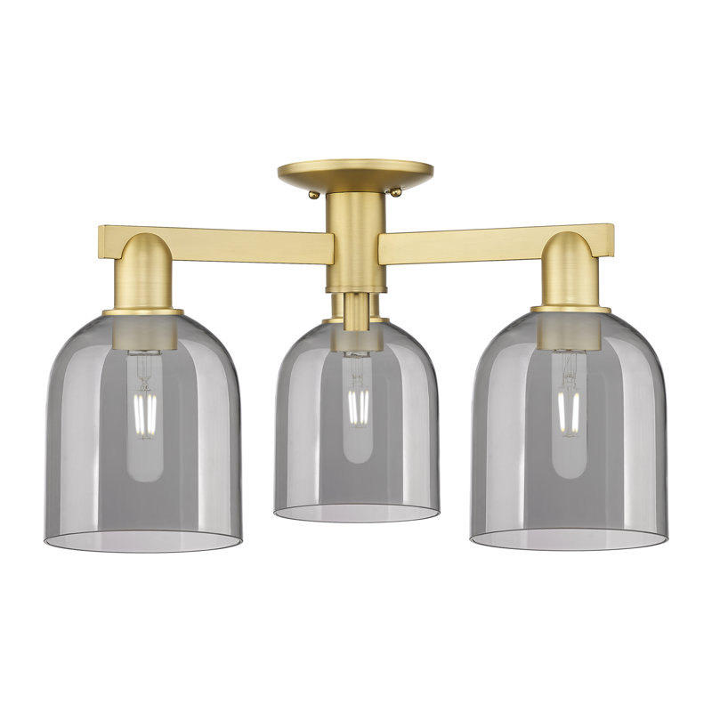 Arcadia - Bella - 3 Light 23" Semi-Flush Mount - Polished Chrome Finish - Light Smoke Shade, Polished Chrome, Light Smoke