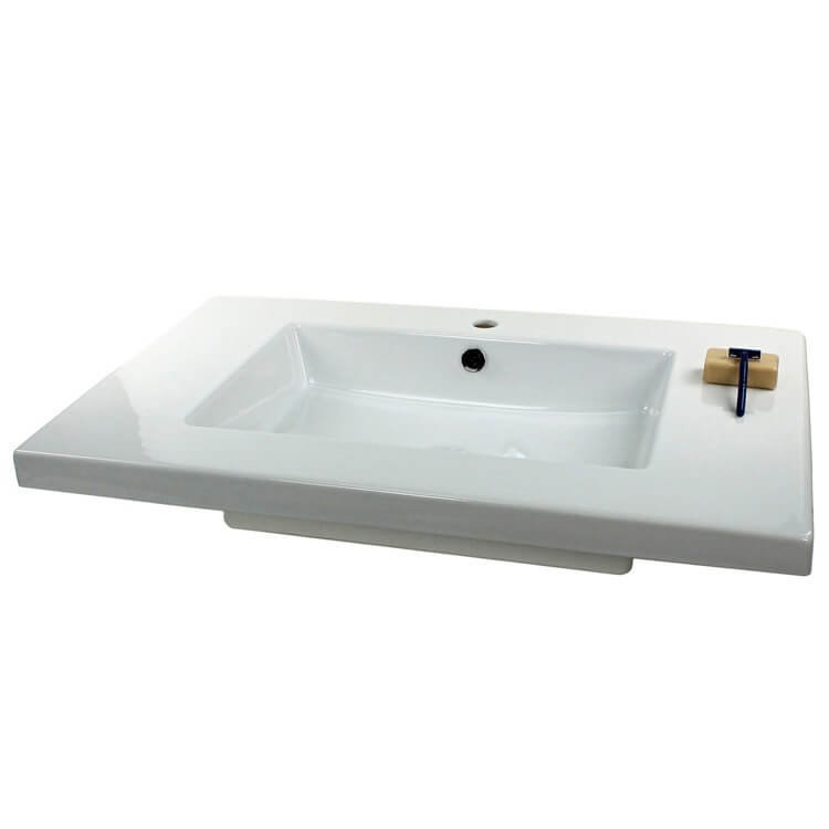 Ceramica Tecla By Nameeks Mars 21.26'' Glossy White Ceramic Rectangular Bathroom Sink with Overflow