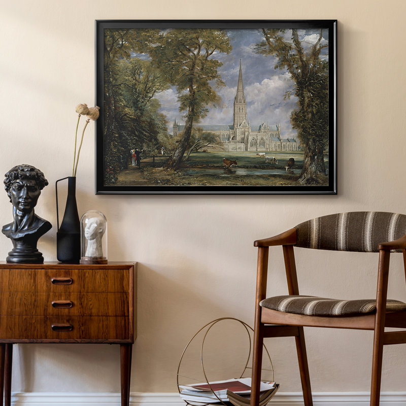 Cathédrale de Salisbury vue des prés-John Constable - Toile tendue avec châssis, 1831, 22,5 x 30,5, Toile avec cadre, Noir
