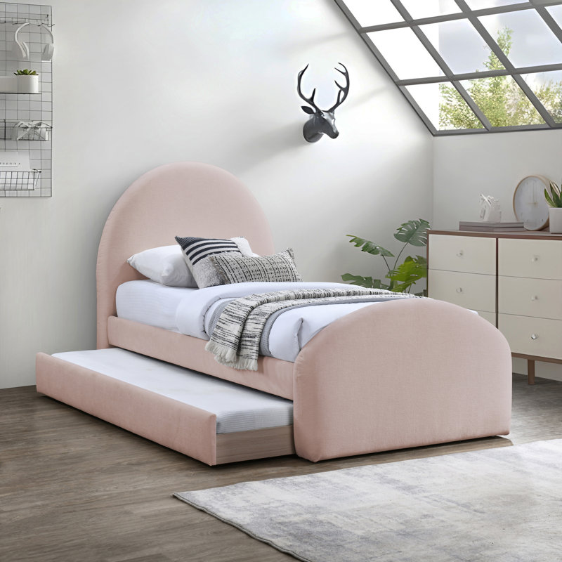 Lit gigogne en tissu Chiu Chenille, Tissu chenille rose