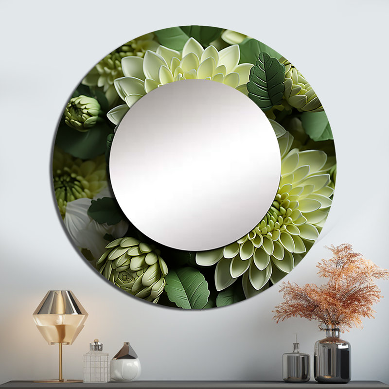 Mums Fragrant Elegance - Mums Large Mirror, Green Round Unique Wall Mirror Decor, Printed Metal Art, 23" x 23"