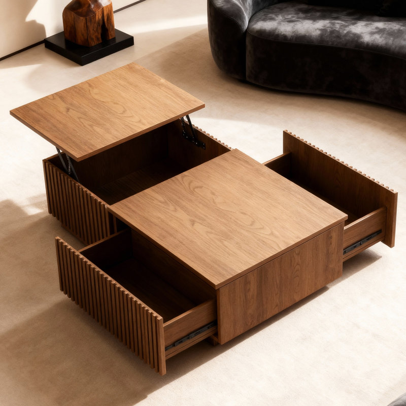 51.1" Modern Lift-Top Coffee Table with Hidden Storage & Dual Drawers