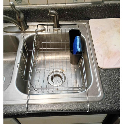 Égouttoir à vaisselle ajustable en acier inoxydable antirouille de 15,2 à 22,2 pouces avec ustensile amovible et porte-gobelet pour cuisine
