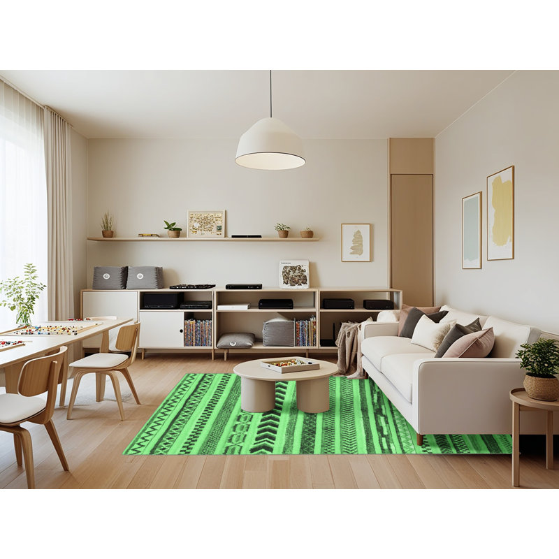 Washable Geometric Indoor Rug, Rectangle 7' x 9'