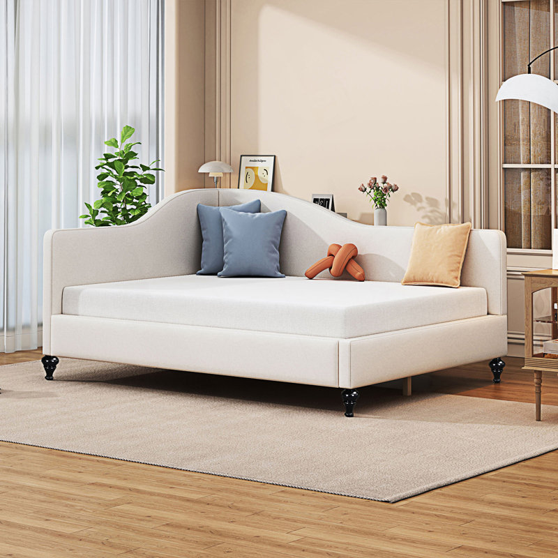 Modern Full Size L-Shaped Daybed, Beige, Full/Double