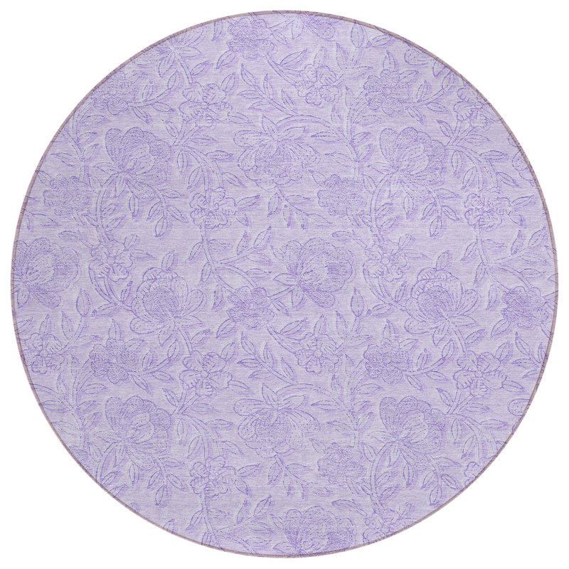Tapis rond lavable intérieur floral lilas et mauve 8 pi