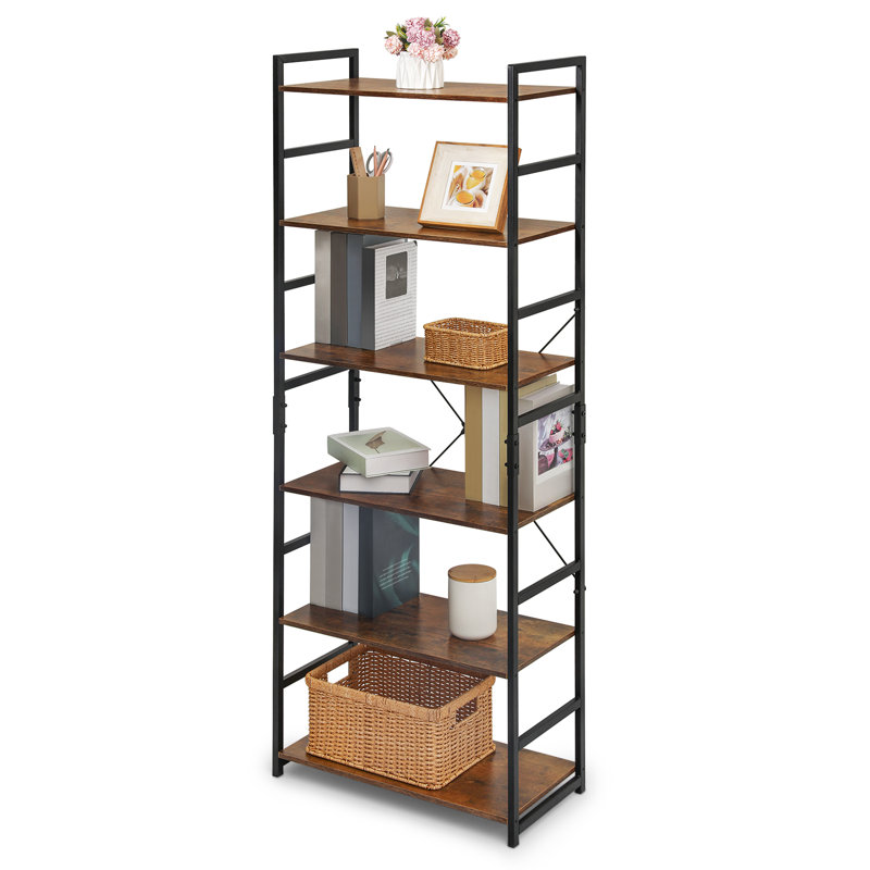Modern Etagere Standard Metal Frame Bookcase, (6 Shelves) 67”H x 24”W x 12”D