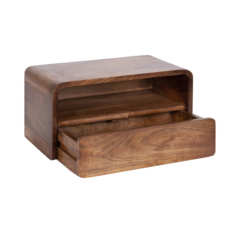 Langley Mango Floating Shelf with Drawer, Walnut
