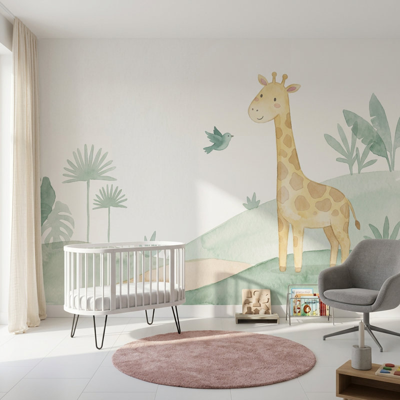 Papier peint aquarelle girafe amovible, 120 po x 96 po, Peler et coller