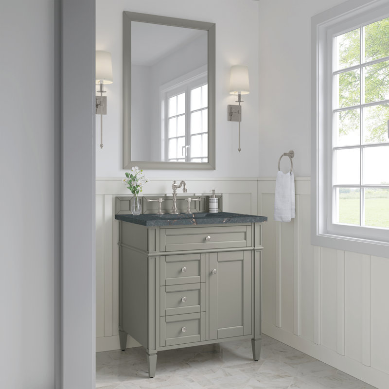 Dussault 30'' Single Bathroom Vanity with Top, Eternal Jasmine Pearl, Saddle Brown, 8" Widespread