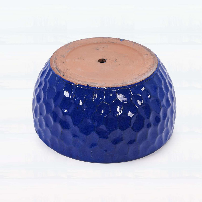Ensemble de 3 pots à fleurs en céramique faits à la main, bleu cobalt avec texture martelée, argile respirante pour une utilisation intérieure / extérieure