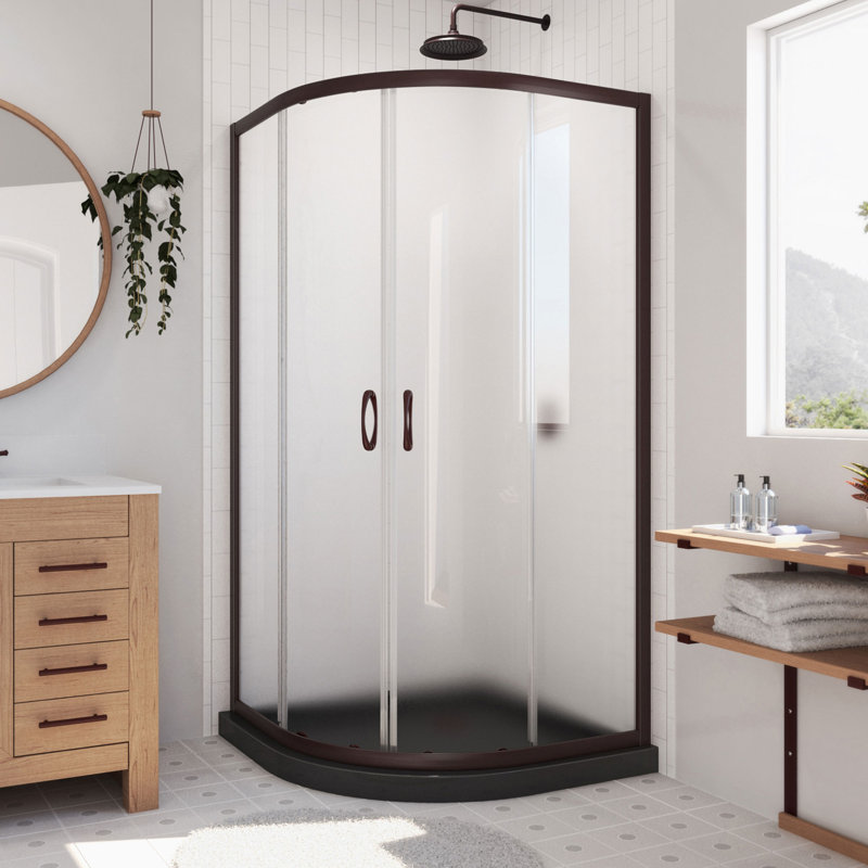 Prime 36" W x 36" D x 74.75" H Semi-Frameless Round Sliding Shower Enclosure with Base Included, Oil Rubbed Bronze, Black
