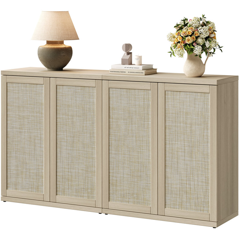 Consiglia 30.5" Bohemian-Inspired Rattan 2-Door Sideboard, Sand Oak, 2