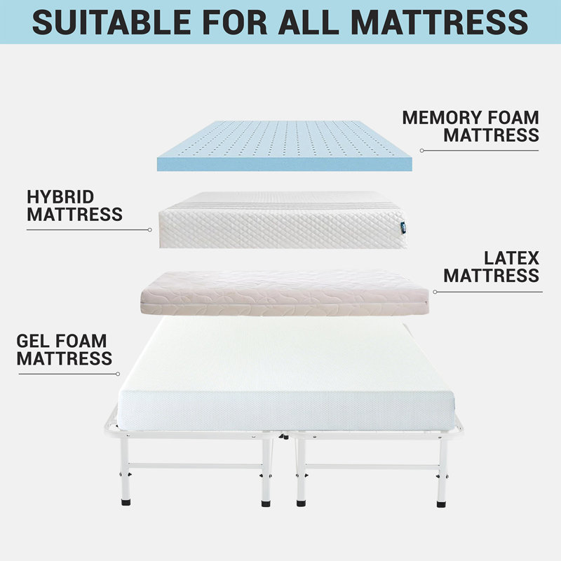  Muscoy 14" Foldable Metal Platform Bed Frame with Under-Bed Storage, Heavy Duty Folding Bed Frame, No Box Spring Needed