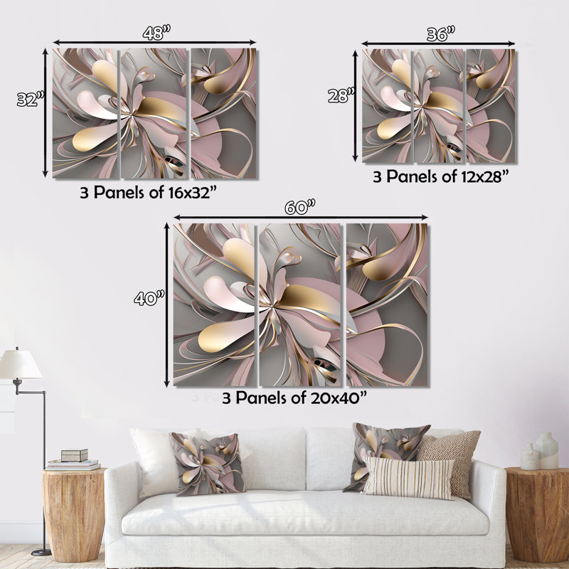 «Art liquide», ensemble d'art mural sur toile abstraite effervescence dorée et rose, H 28 po x l 36 po x P 1 po