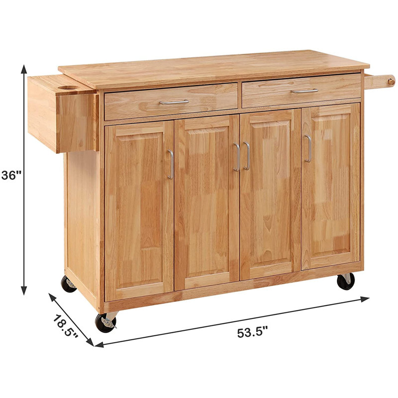 Rolling Kitchen Island Utility Storage Cart On Wheels,54 Inches Wide,with Drawers, Door Cabinets, And Knife Block For Dining Room