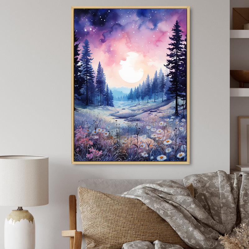 «Pine Tree Winter Twilight II», reproduction sur toile, H 40 po x l 30 po x P 1,5 po, Cadre naturel flottant
