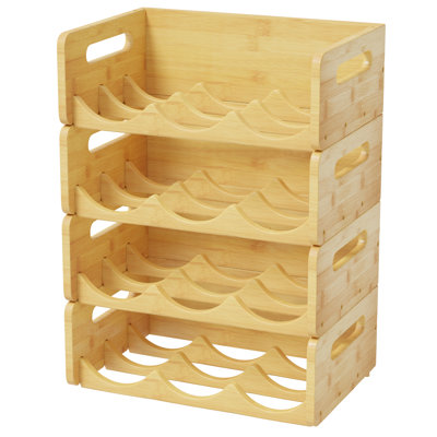 Bamboo Water Bottle Organizer with Labels, 4 Pack, Kitchen Pantry Storage Rack for Cup, Wine & Bottle Holder