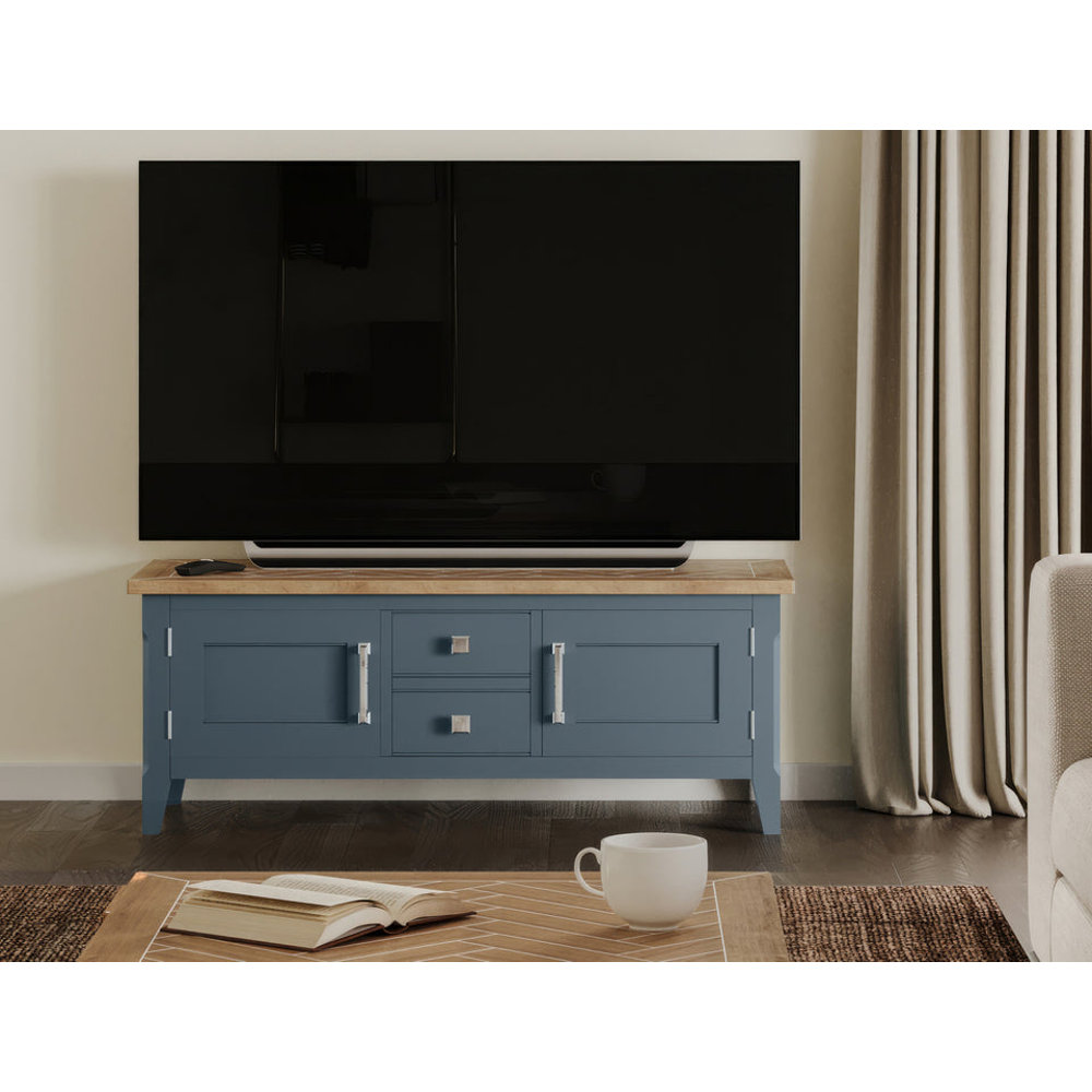 Molly and Milo London Blue Oak Widescreen Television Stand - Cobalt Crest Collection - H46 x W120 x D45 cm - Image 2