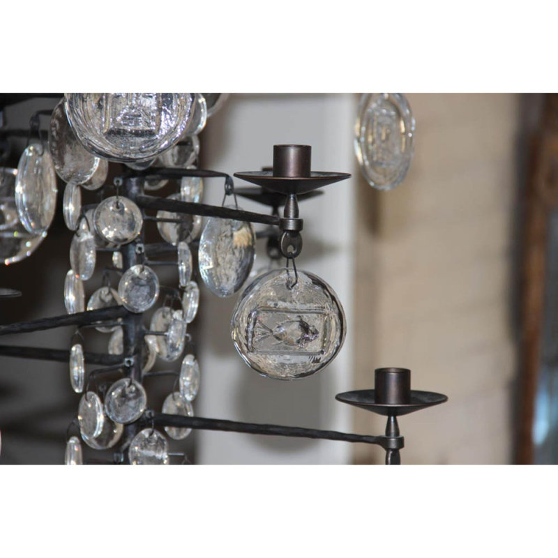 Lustre suspendu en fer clair Mid-Century, Bronze, H 44 po x l 36 po x P 36 po, Transparent