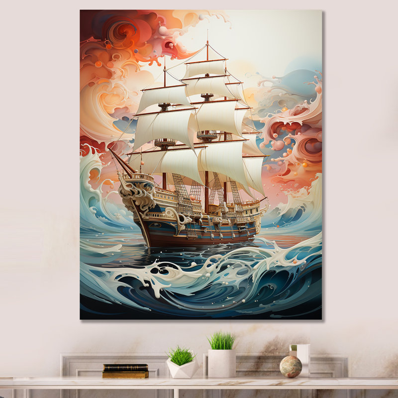 Lezly surréalisme, le bateau impossible - impression, H 32 po x l 16 po x P 1 po, Toile tendue