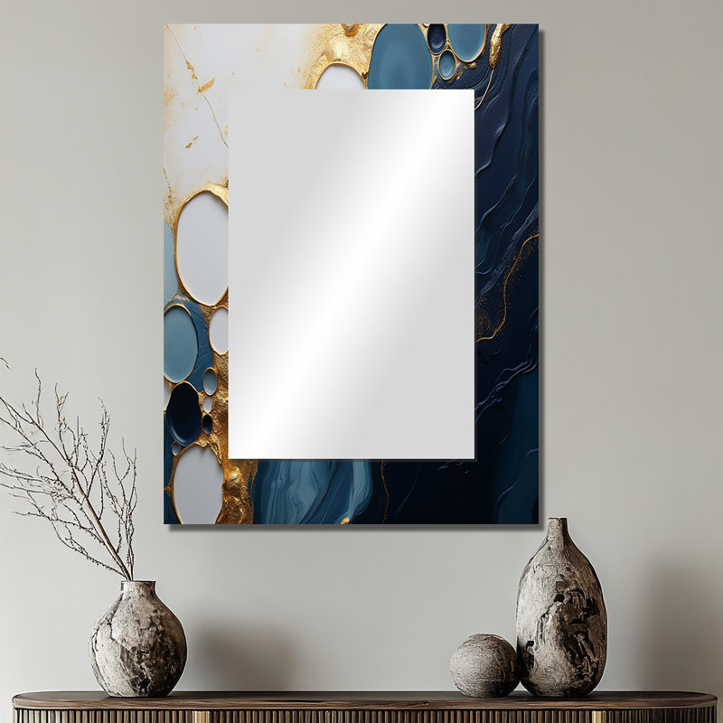Gold and blue marble essence magic I - Marble Wall Mirror, Gold Decorative Mirror, Printed Metal Art, 32" x 24"