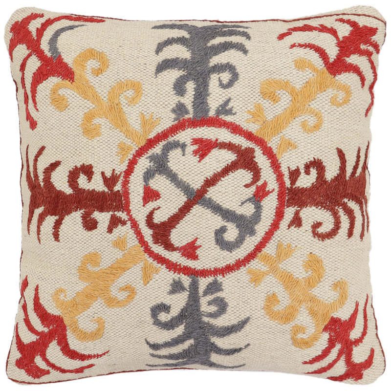 Housse et insert de coussin carré 100% laine, Gris / orange