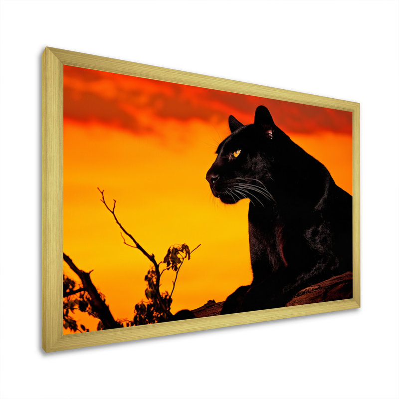 «Black Panther Silent Shadows Silhouette» sur toile, Cadre doré simple, H 30 po x l 40 po x P 1,5 po