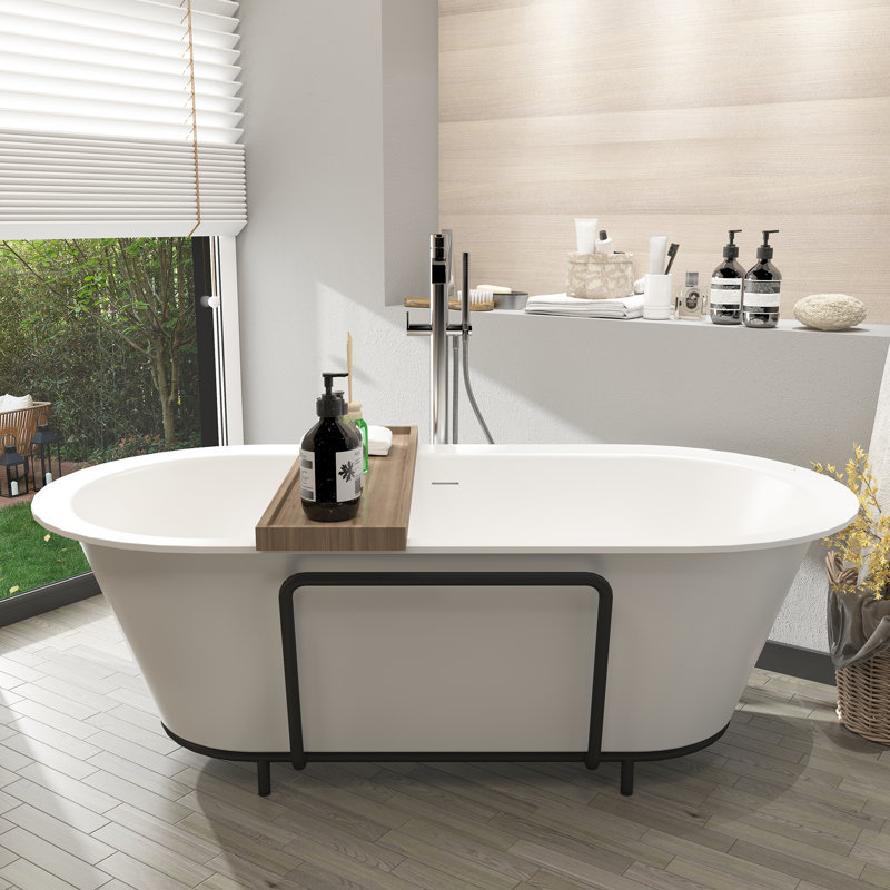 Baignoire de trempage autoportante en pierre 70,9 po x 35,4 po Hudson, Blanc mat