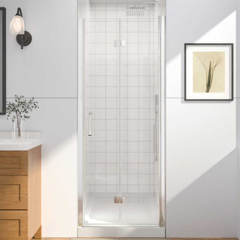 30-32 in.W x 72 in.H Bifold Frameless Glass Shower Door, Folding Frameless Shower Door., Chrome