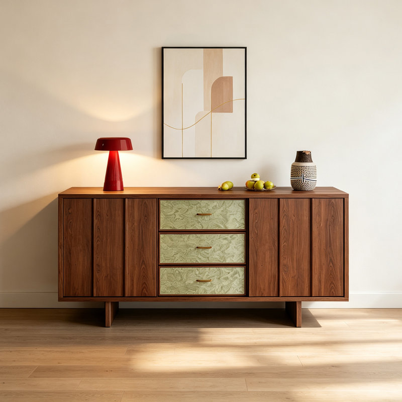 Buffet en bois massif de style rétro, H 31,89 po x l 59,06 po x P 15,75 po, Vert