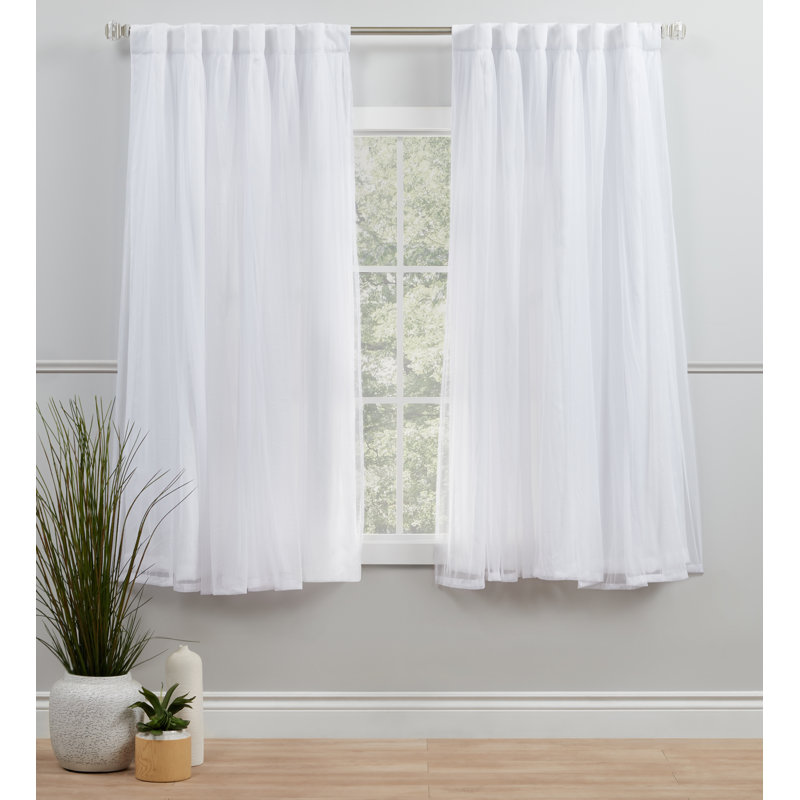 Exclusive Home Catarina Layered Solid Room Darkening and Sheer Hidden Tab/Rod Pocket Top Curtain Panel Pair, Winter White
