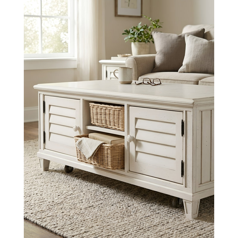 Table basse à 4 pieds avec rangement Belford, Antique White