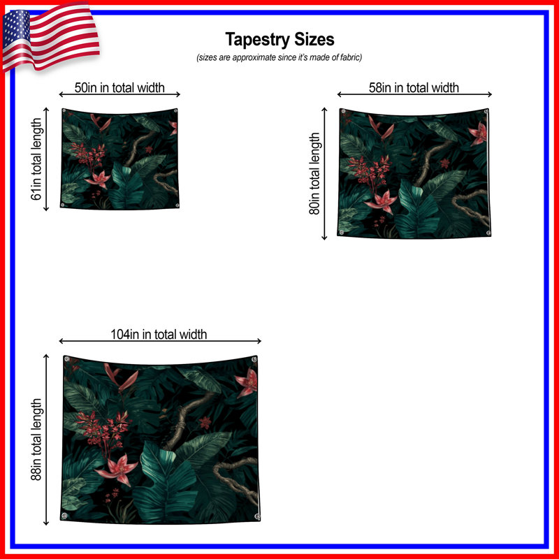 Lush Tropical Foliage Wall Tapestry - Tropical Wall Decor, H 68 po x l 80 po avec 4 œillets