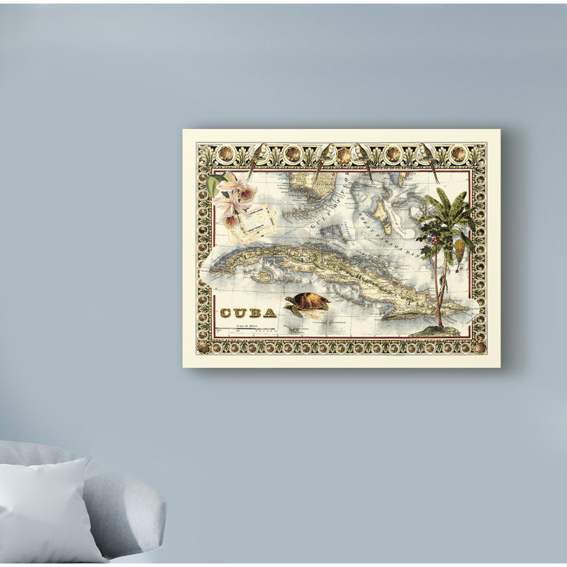 « tropical map of cuba », reproduction d’impression sur toile tendue, H 35 po x l 47 po x P 2 po
