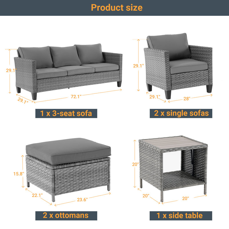 Ensemble de conversation d'extérieur pour 5 personnes avec coussins , Gris