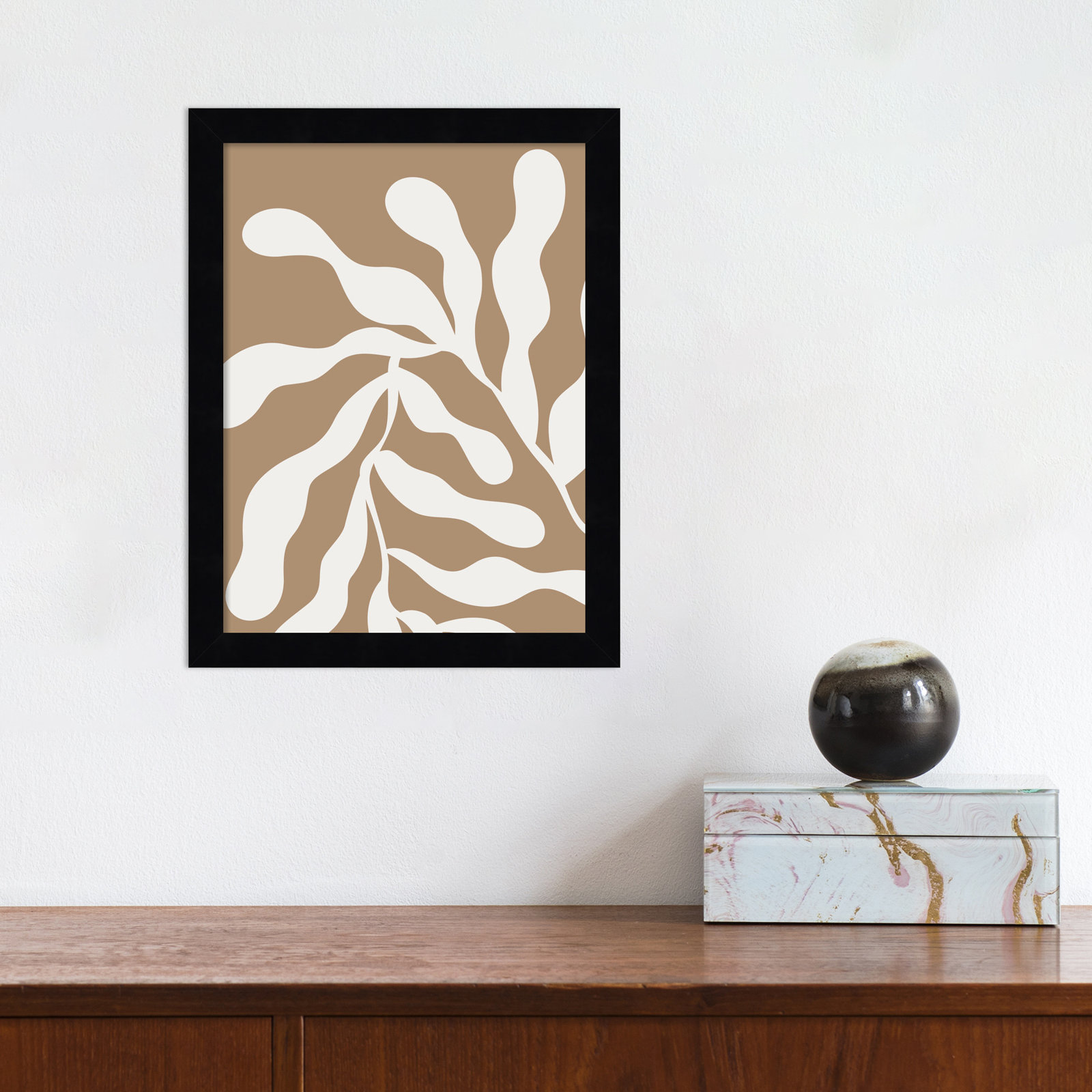 Retro Matisse Inspired Abstract Botanical 1 Beige by The Creative Bunch Studio, 13" H x 10" W x 1" D, Black