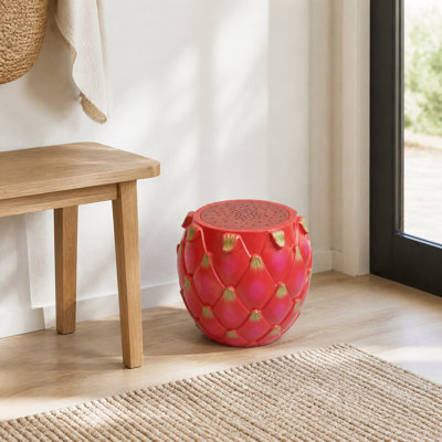 Dragon Fruit Resin Accent Stool, 11.8 x 13.78 Inches, Red and Green