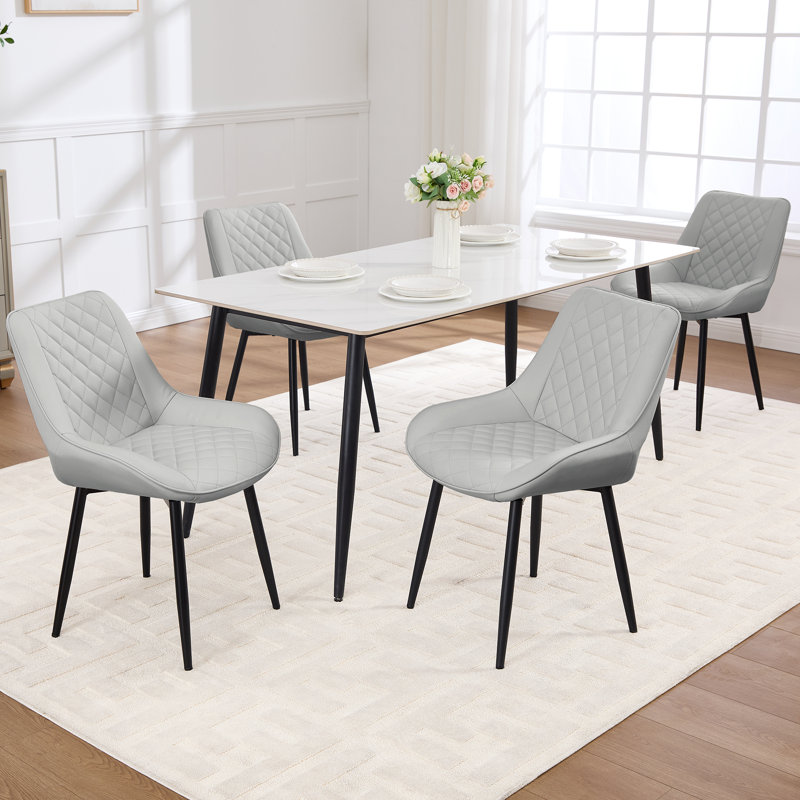Chaise rembourrée en similicuir, 4, Gris clair