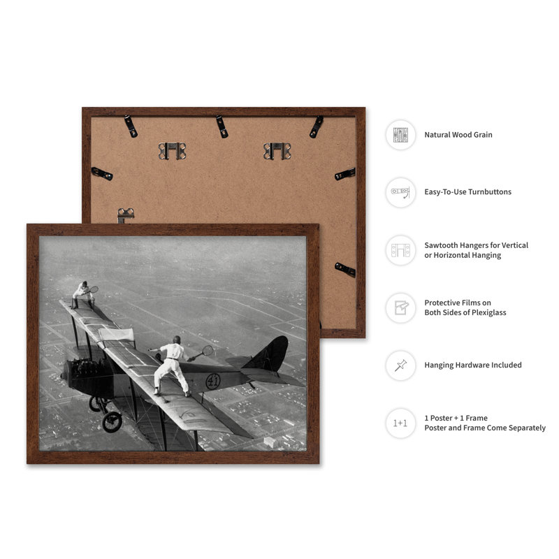 Tennis sur avion, Affiche, Encadrement brun, H 11 po x l 14 po