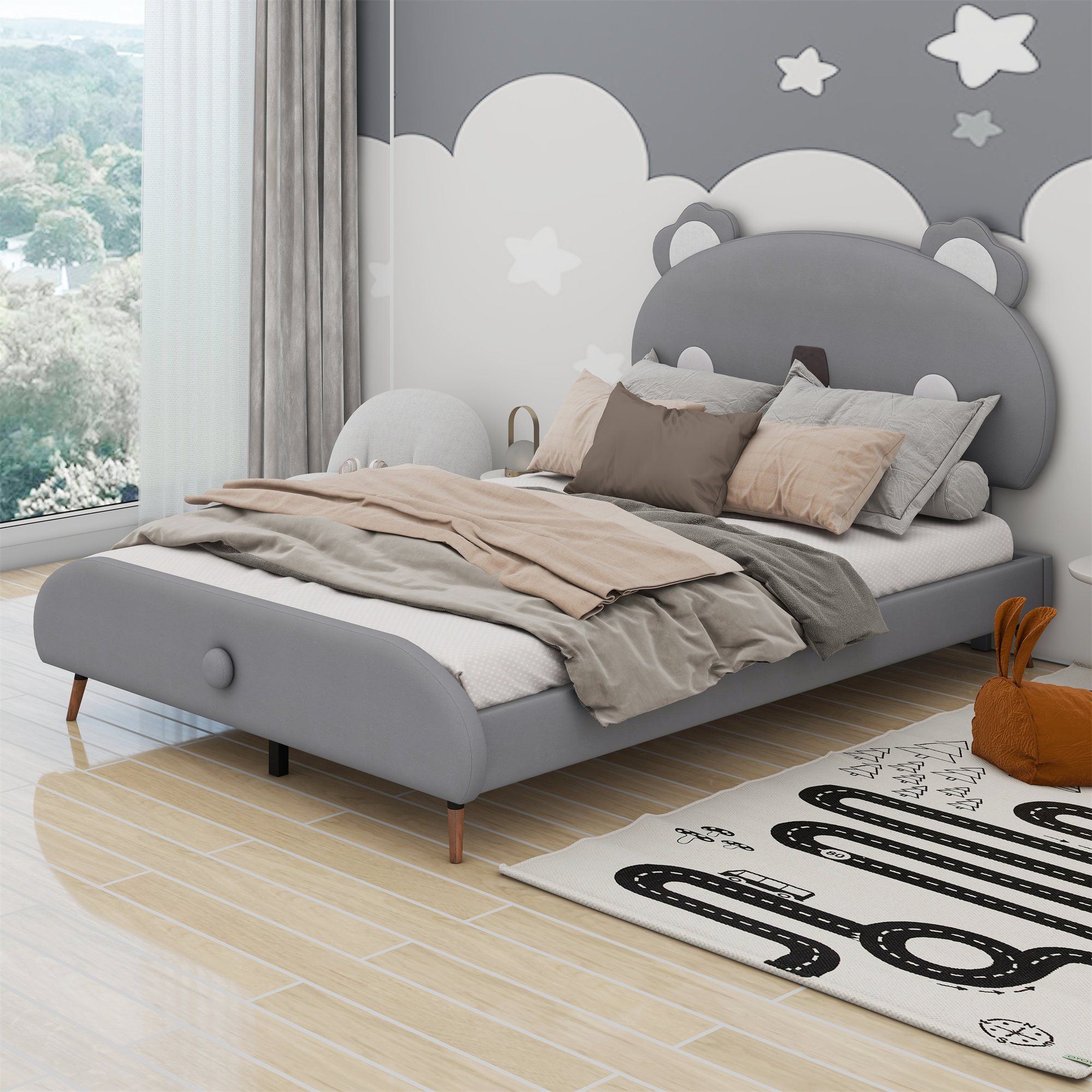 Redwood Rover Upholstered Platform Bed With Koala-Shaped Headboard ...