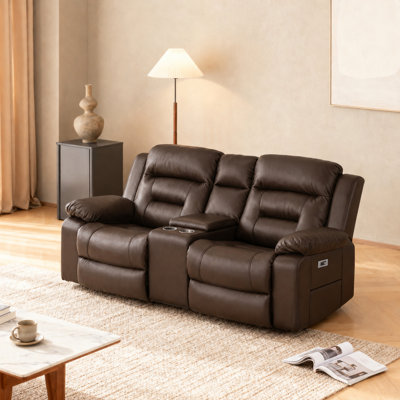 Causeuse inclinable électrique en similicuir 71,5 po avec console de rangement et ports USB et USB-C