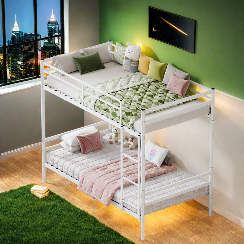 Lits superposés en métal à économie d'espace, simple au-dessus d'un lit simple, blanc moderne pour la maison