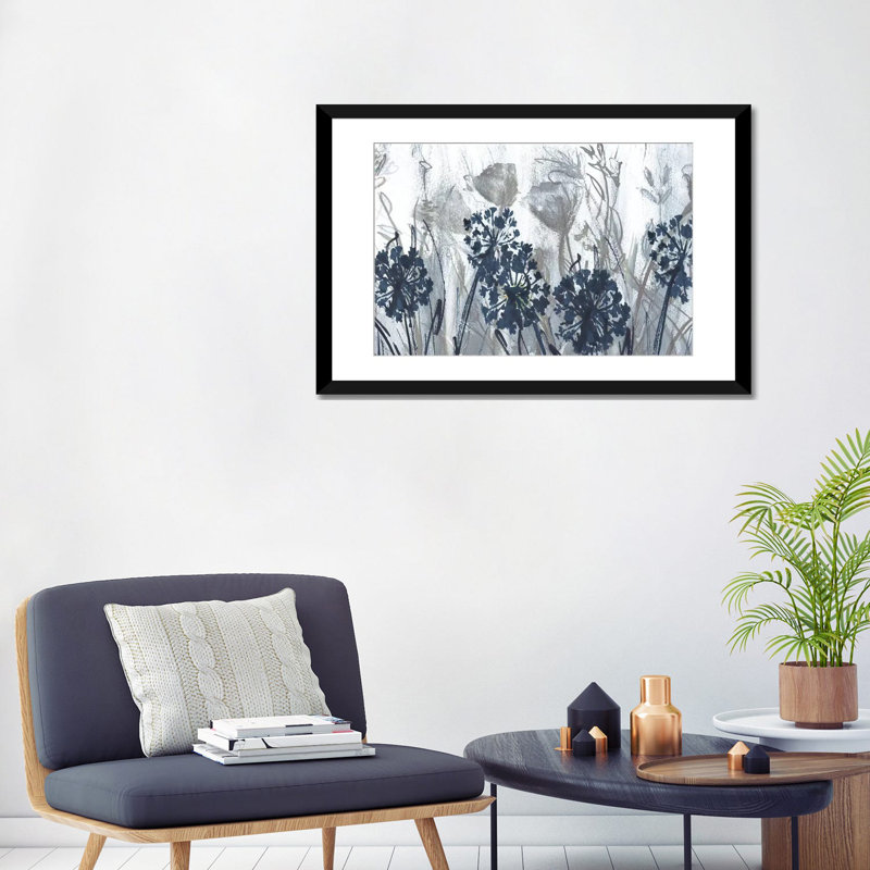«Indigo Field» par Susan Jill - estampe numérique sur toile tendue, H 24 po x l 32 po, Impression encadrée avec passe-partout