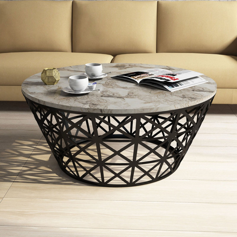 Modern Coffee Table, Geometric Design, 35.4 x 15.0 x 35.4 inches | 100% Melamine Coated Particle Board & 100% Metal Frame | White Finish, Durable & Stylish for Living Room & Lounge Spaces, Easy Assembly