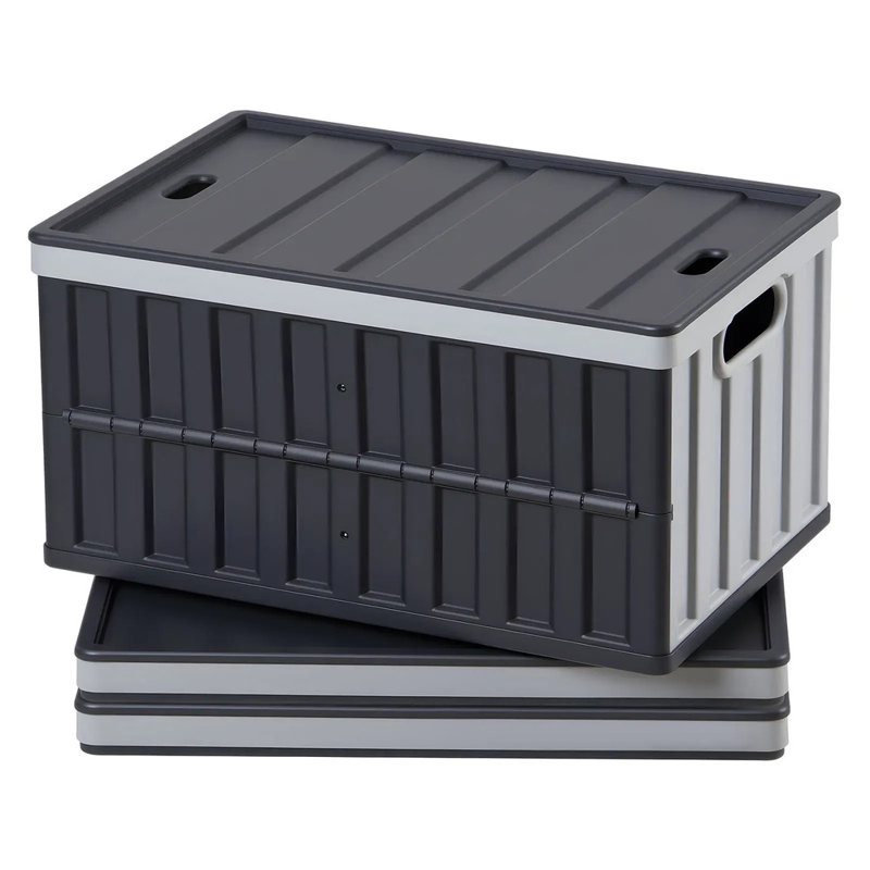 Bacs de rangement pliables en plastique de 65 l avec couvercles, 3 caisses de rangement pliables empilables avec poignées, capacité de 84 lb par bac, contenants robustes, paniers peu encombrants pour organiser la maison