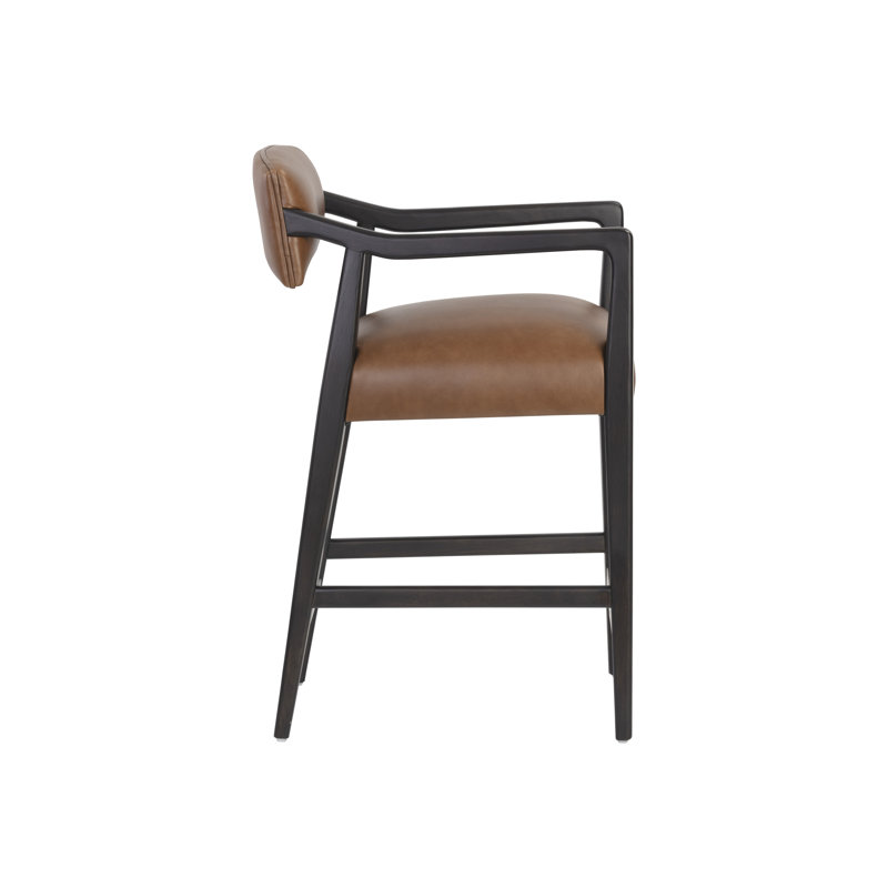 Upholstered Stool, Counter Stool (26.50" Seat Height), Light Gray Leather