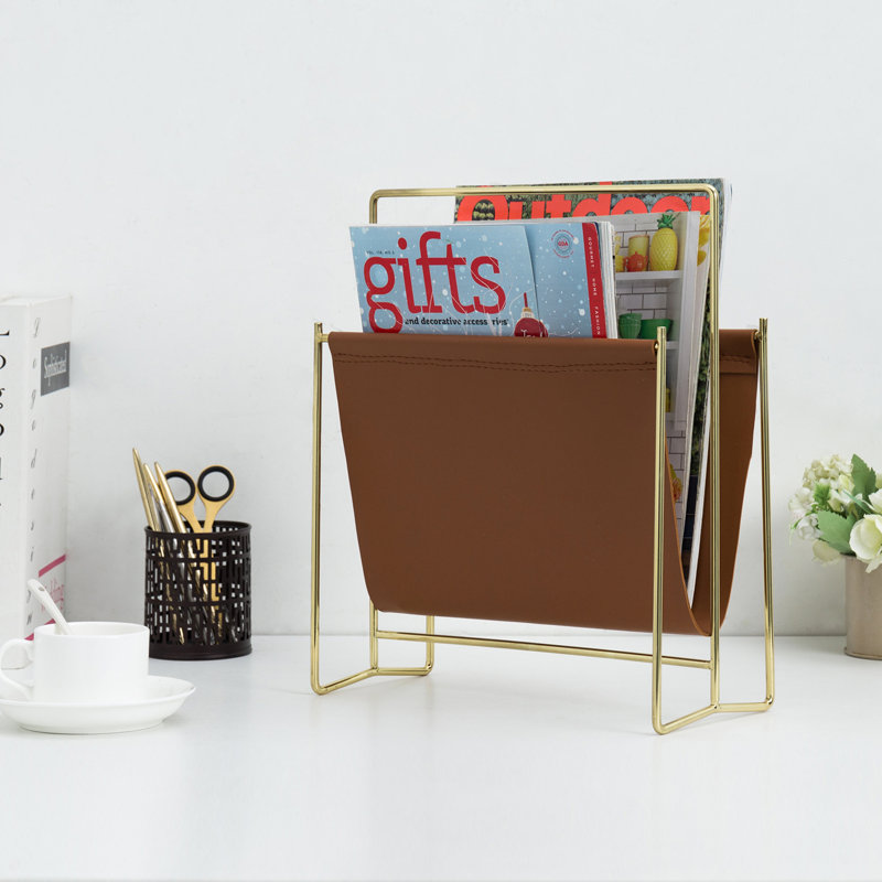 Free Standing Magazine Rack, Gold/Brown