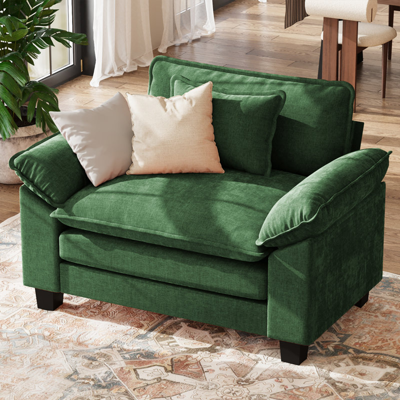 Brazell 49.5'' W Oversized Chenille Accent Chair, Comfy Single Sofa Chair, Upholstered Reading Armchair With Accent Pillow & Removable Cushions-Green