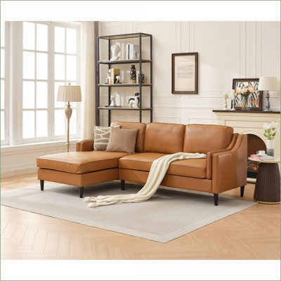 Canapés modulaires, méridienne moderne gauche 94,5 po | Cuir véritable brun clair | Salon / Bureau